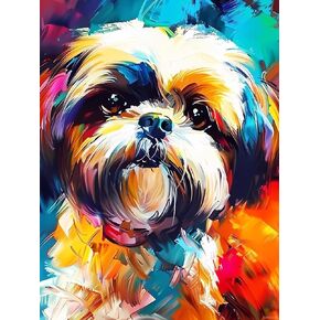 jxavaxde 5d أطواق اللوحة الماس شيخ تزو الكلاب الماسي مجموعات الفن للبالغين DIY shih tzu جولة لوحات الحفر الكاملة مع الماس جوهرة الفن للبالغين ديكور الجدار المنزل 12x16 بوصة