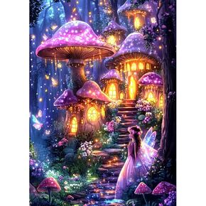 Maxbye Diamond Paintings of Mushroom House ، مجموعات فن الماس للبالغين ، أطعمة فنون فنية 5D Fantasy ، لوحات فنية للماس ، لوحات ديكور منزلية ، ماس إضافي 30 ٪ ، 12x16in
