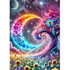 GDYEEH DIY 5D MOON Diamond Art Kits ، عباد الشمس الكاملة مثقابًا فوارًا ، صورة فوار ، صورة فانتسي ، فني الماس ، الحرف الفنية للمبتدئين ، ديكور الجدار المنزلي 12x16inch