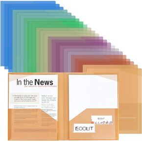 eoout مجلدات بلاستيكية شفافة مع جيوب ، 2 جيب ، 24 قطعة ، ألوان الباستيل ، حجم الرسالة ، مرنة ، مقاومة للدموع ، مقاومة للماء