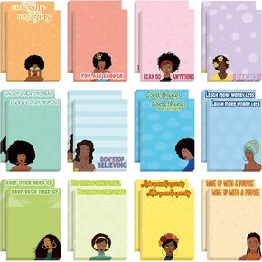 Sinmoe 24 PCS Girl Black Girl Inspirational sticky notes 3 × 4 بوصة مصغرة الملاحظات اللزجة اللزجة منصات المذكرة التحفيزية السوداء الهدايا الإيجابية لمكتب مدرسة عمل المرأة (التأكيدات)
