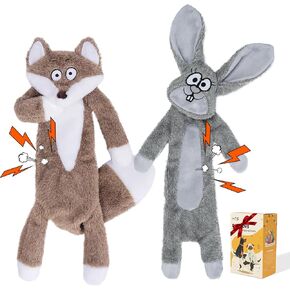 HGB Squeaky Dog Toys, No Stuffing Crinkle Plush Dog Toys to Keep Them Busy & Puppy Teething for Large, Medium, Small Breed, Easter Cute Bunny & Redfox