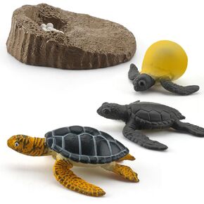 4PCS Animals Figurines Life Growth Cycle of Sea Tortoise Plastic Food Chain Animal Figures Toy Kit Educational School Project for Kids