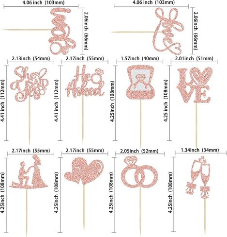 Ephlyn 30Pcs He Asked She Said Yes Cupcake Toppers Glitter Engagement Cupcake Toppers Diamond Ring Heart Love I Do Cupcake Picks for Engagement Wedding Party Cake Decorations Rose Gold in Saudi Arabia