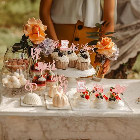 Ephlyn 30Pcs He Asked She Said Yes Cupcake Toppers Glitter Engagement Cupcake Toppers Diamond Ring Heart Love I Do Cupcake Picks for Engagement Wedding Party Cake Decorations Rose Gold in Saudi Arabia