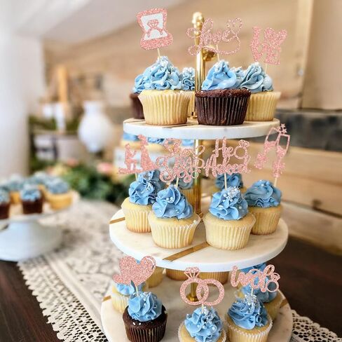 Ephlyn 30Pcs He Asked She Said Yes Cupcake Toppers Glitter Engagement Cupcake Toppers Diamond Ring Heart Love I Do Cupcake Picks for Engagement Wedding Party Cake Decorations Rose Gold in Saudi Arabia