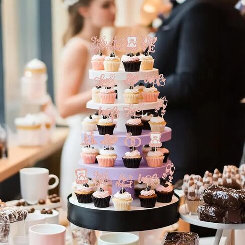 Ephlyn 30Pcs He Asked She Said Yes Cupcake Toppers Glitter Engagement Cupcake Toppers Diamond Ring Heart Love I Do Cupcake Picks for Engagement Wedding Party Cake Decorations Rose Gold in Saudi Arabia