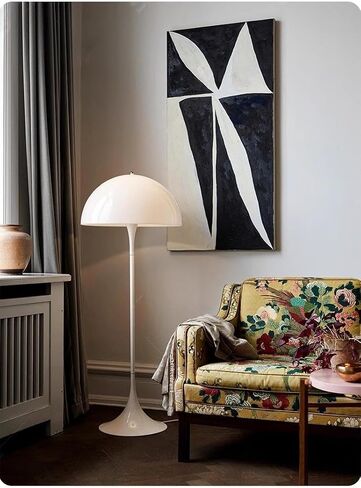 Modern Floor Lamp with Dome Shade, White Metal Base and Shade, Contemporary Living Room Standing Light (Table) in Saudi Arabia