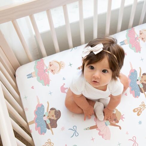 Sweet Jojo Designs Ballerina and Bows Girl Baby Fitted Crib Sheet for Infant Newborn Nursery Toddler Bed Room Standard Mattress Ballet Shoes Dancer Hearts Sparkles Crowns Princess Tutu Pink Blue Green in Kuwait