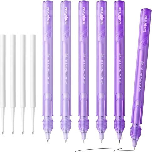 Temiary 6 Pcs Retractable Gel Pens & 4 Pcs Extra Refills, Black Ink 0.5 mm Fine Point, Smooth Writing for Journaling Note Taking, Aesthetic Rolling Ball Pen for Home School Office Supplies (Purple) in Kuwait