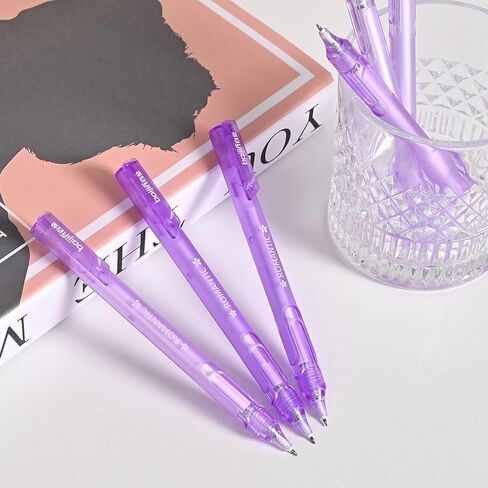 Temiary 6 Pcs Retractable Gel Pens & 4 Pcs Extra Refills, Black Ink 0.5 mm Fine Point, Smooth Writing for Journaling Note Taking, Aesthetic Rolling Ball Pen for Home School Office Supplies (Purple) in Kuwait