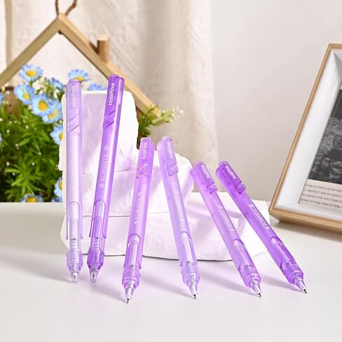 Temiary 6 Pcs Retractable Gel Pens & 4 Pcs Extra Refills, Black Ink 0.5 mm Fine Point, Smooth Writing for Journaling Note Taking, Aesthetic Rolling Ball Pen for Home School Office Supplies (Purple) in Kuwait