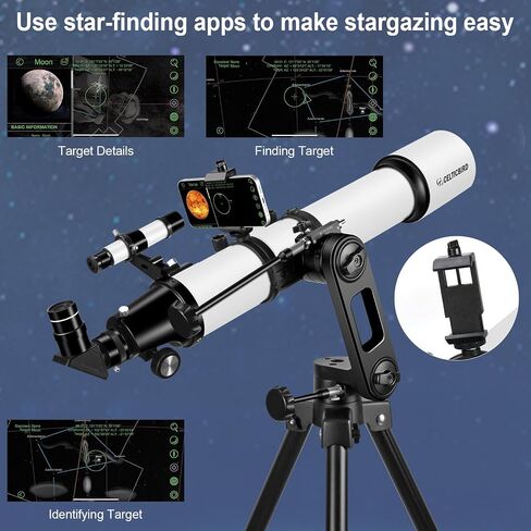 Telescopes for Adults Astronomy, 90mm Aperture 1000mm Refractor Telescopes for Adults Beginners Kids with High Precision Adjustment, Phone Adapter Holder, Ultra-Stable Vertisteel AZ Mount Base Tripod in Kuwait