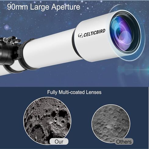Telescopes for Adults Astronomy, 90mm Aperture 1000mm Refractor Telescopes for Adults Beginners Kids with High Precision Adjustment, Phone Adapter Holder, Ultra-Stable Vertisteel AZ Mount Base Tripod in Kuwait