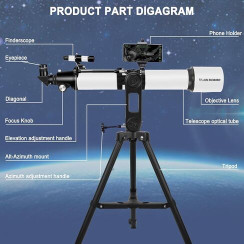 Telescopes for Adults Astronomy, 90mm Aperture 1000mm Refractor Telescopes for Adults Beginners Kids with High Precision Adjustment, Phone Adapter Holder, Ultra-Stable Vertisteel AZ Mount Base Tripod in Kuwait