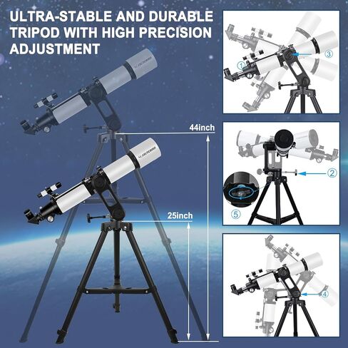 Telescopes for Adults Astronomy, 90mm Aperture 1000mm Refractor Telescopes for Adults Beginners Kids with High Precision Adjustment, Phone Adapter Holder, Ultra-Stable Vertisteel AZ Mount Base Tripod in Kuwait
