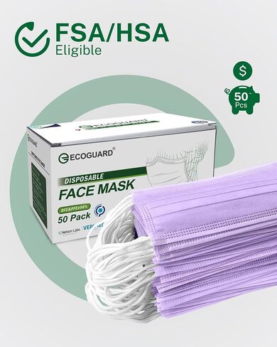 أقنعة وجه مصنوعة في الولايات المتحدة الأمريكية من EG ECOGUARD، يمكن التخلص منها 100 عبوة، 4 طبقات 10 ألوان، قناع وجه ملفوف بشكل فردي، أقنعة ملونة مريحة قابلة للتنفس للبالغين والرجال والنساء in Kuwait