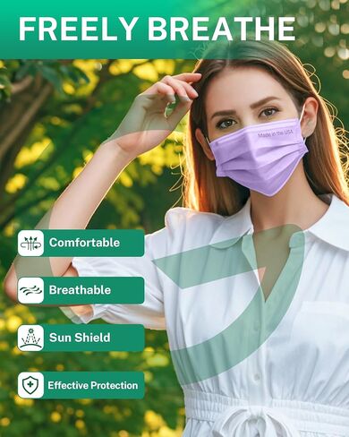 أقنعة وجه مصنوعة في الولايات المتحدة الأمريكية من EG ECOGUARD، يمكن التخلص منها 100 عبوة، 4 طبقات 10 ألوان، قناع وجه ملفوف بشكل فردي، أقنعة ملونة مريحة قابلة للتنفس للبالغين والرجال والنساء in Kuwait
