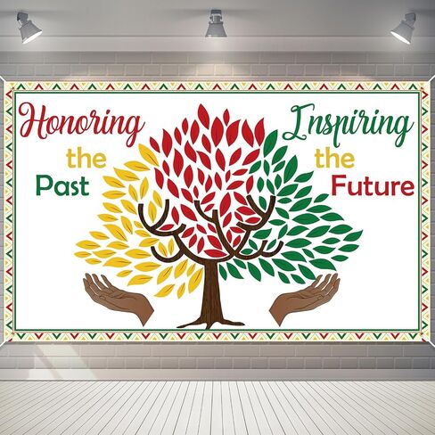 Black History Month Backdrop 71" x 43" Inspiring The Future Honoring The Past Black History Bulletin Board Decorations for Classroom African American Celebration Decoration(Heart Leaves) in Saudi Arabia