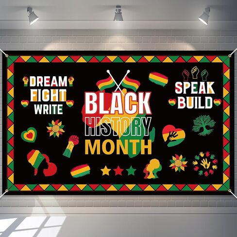 Black History Month Backdrop 71" x 43" Inspiring The Future Honoring The Past Black History Bulletin Board Decorations for Classroom African American Celebration Decoration(Heart Leaves) in Saudi Arabia