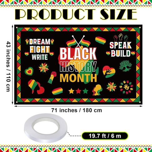 Black History Month Backdrop 71" x 43" Inspiring The Future Honoring The Past Black History Bulletin Board Decorations for Classroom African American Celebration Decoration(Heart Leaves) in Saudi Arabia