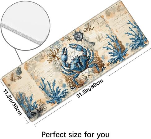 Vintage Marine Blue Crab Extra Large Gaming Mouse Pad, Desk Mat, Non-Slip Rubber Base, MousePads for School, Work, Home Accessories Decor Gifts 31.5" x 11.8" in Saudi Arabia