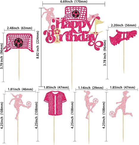 Gyufise 25Pcs Soccer Happy Birthday Cake Topper Decorations Glitter Soccer Ball Player Cupcake Toppers for Soccer Football Theme Birthday Sport Party Supplies Pink in Saudi Arabia