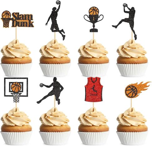 24PCS Basketball Slam Dunk Cupcake Toppers Basketball Player Black Glitter Decorations for Physical Exercise Theme Party Basketball Theme Party Kids Boy Birthday Party Supplies in Kuwait
