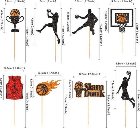 24PCS Basketball Slam Dunk Cupcake Toppers Basketball Player Black Glitter Decorations for Physical Exercise Theme Party Basketball Theme Party Kids Boy Birthday Party Supplies in Kuwait