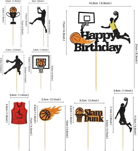 24PCS Basketball Slam Dunk Cupcake Toppers Basketball Player Black Glitter Decorations for Physical Exercise Theme Party Basketball Theme Party Kids Boy Birthday Party Supplies in Kuwait