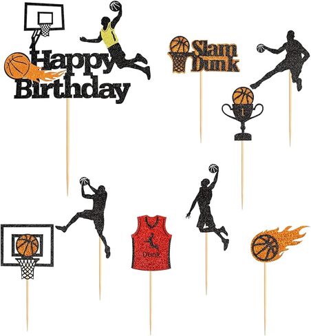 24PCS Basketball Slam Dunk Cupcake Toppers Basketball Player Black Glitter Decorations for Physical Exercise Theme Party Basketball Theme Party Kids Boy Birthday Party Supplies in Kuwait
