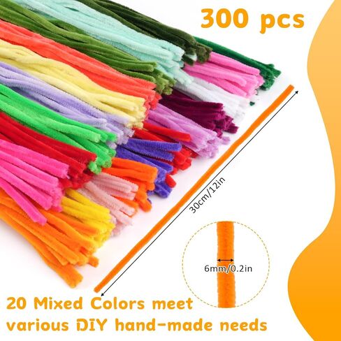 300 PCS أنابيب أنابيب ، سيقان تشنيل متعددة الألوان ، حرفة منظفات الأنابيب ، 20 ألوان متنوعة من الأنابيب لمشاريع الفن والحرف اليدوية (12 بوصة × 6 مم) in Kuwait