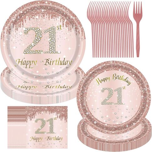 40 Birthday Decorations for Women, 96PCS 40th Birthday Plates and Napkins Set Rose Gold Plates Pink Paper Plates Birthday Decorations for Girls Women 40 Year Old Party Supplies Serve 24 Guests in Saudi Arabia