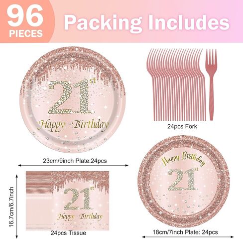 40 Birthday Decorations for Women, 96PCS 40th Birthday Plates and Napkins Set Rose Gold Plates Pink Paper Plates Birthday Decorations for Girls Women 40 Year Old Party Supplies Serve 24 Guests in Saudi Arabia