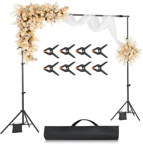 VEVOR Backdrop Stand, 6.5 x 10 ft Adjustable Photo Backdrop Stand Kit, Portable Background Backdrop Stand with 5 Crossbars, Heavy Duty Projector Screen Stand, for Wedding, Photo Video Studio & Party in Kuwait