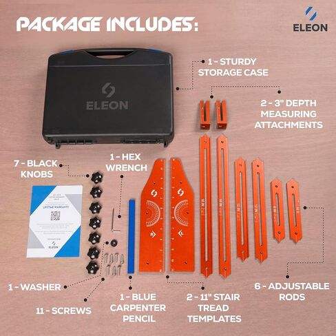 Eleon Stair Tread Template Tool - Aluminum Alloy Stair Tread Jig for Accurately Measuring Angle, Length, & Depth, Stair Gauge Measuring Tool, Compatible with Many Types of Layout Projects in Kuwait