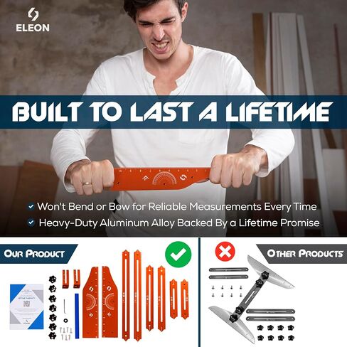 Eleon Stair Tread Template Tool - Aluminum Alloy Stair Tread Jig for Accurately Measuring Angle, Length, & Depth, Stair Gauge Measuring Tool, Compatible with Many Types of Layout Projects in Kuwait