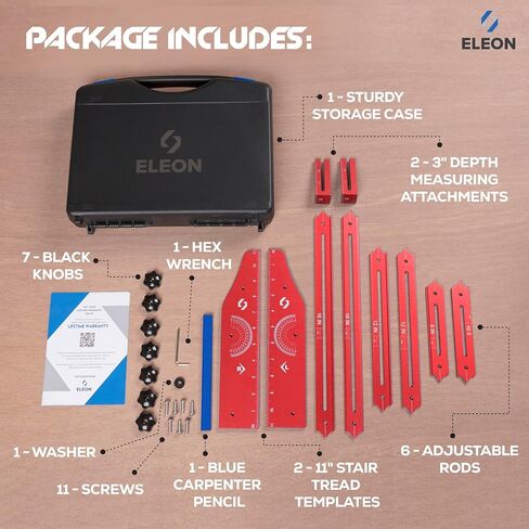 Eleon Stair Tread Template Tool - Aluminum Alloy Stair Tread Jig for Accurately Measuring Angle, Length, & Depth, Stair Gauge Measuring Tool, Compatible with Many Types of Layout Projects in Kuwait