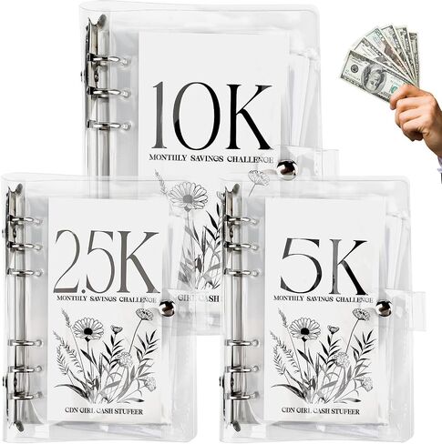 3pcs 12 Month Envelopes Money Saving Challenge Binder, 2.5K/5K/10K Budget Binder with Cash Envelopes for Cash Saving in Saudi Arabia