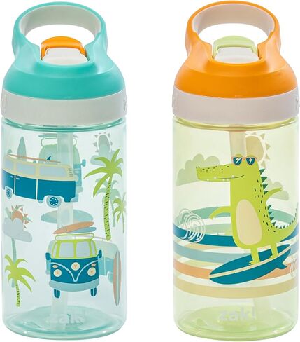 Zak Designs Bluey Atlantic Kids Water Bottle For School or Travel, 16oz Durable Plastic Water Bottle With Straw, Handle, and Leak-Proof, Pop-Up Spout Cover, 2-Pack (Bluey, Bingo) in Saudi Arabia