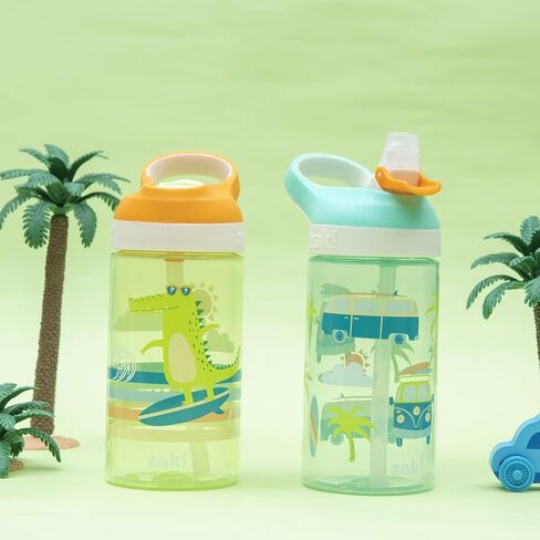 Zak Designs Bluey Atlantic Kids Water Bottle For School or Travel, 16oz Durable Plastic Water Bottle With Straw, Handle, and Leak-Proof, Pop-Up Spout Cover, 2-Pack (Bluey, Bingo) in Saudi Arabia