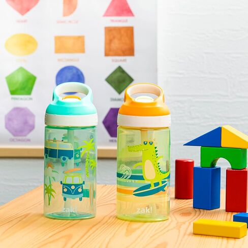 Zak Designs Bluey Atlantic Kids Water Bottle For School or Travel, 16oz Durable Plastic Water Bottle With Straw, Handle, and Leak-Proof, Pop-Up Spout Cover, 2-Pack (Bluey, Bingo) in Saudi Arabia