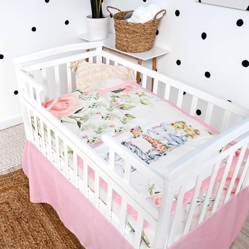 3 Pcs Baby Crib Bedding Set Baby Safari Animals Crib Bedding Set Watercolor Eucalyptus Jungle Animals Crib Set Includes Quilt,Fitted Crib Sheet, Crib Skirt for Baby Boy Girl(Safari) in Saudi Arabia
