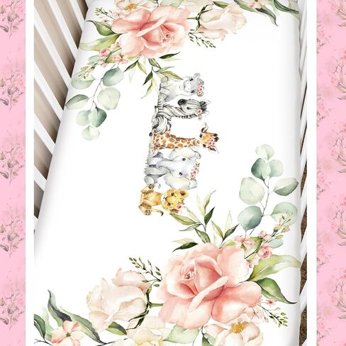 3 Pcs Baby Crib Bedding Set Baby Safari Animals Crib Bedding Set Watercolor Eucalyptus Jungle Animals Crib Set Includes Quilt,Fitted Crib Sheet, Crib Skirt for Baby Boy Girl(Safari) in Saudi Arabia