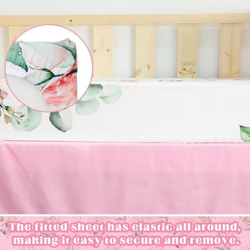 3 Pcs Baby Crib Bedding Set Baby Safari Animals Crib Bedding Set Watercolor Eucalyptus Jungle Animals Crib Set Includes Quilt,Fitted Crib Sheet, Crib Skirt for Baby Boy Girl(Safari) in Saudi Arabia