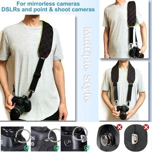 حزام رقبة سريع مريح للغاية مع جيوب ملحقات ووسدة سميكة للمصورين حزام حبال الكتف ل DSLR ، 2 نغمة الاستخدام والدوار المعدني ، أسود/رمادي in Kuwait