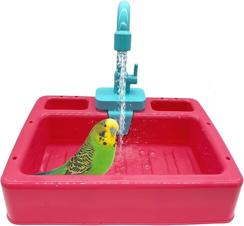 kathson Parrot Bathtub Bird Automatic Bathtub with Faucet Multifunctional Parakeet Shower Box Bird Bathing Tub Pool Toy with Fountain for Small Medium Birds Cockatiel Lovebird Budgie（Sapphire Blue） in Kuwait