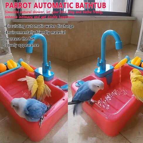 kathson Parrot Bathtub Bird Automatic Bathtub with Faucet Multifunctional Parakeet Shower Box Bird Bathing Tub Pool Toy with Fountain for Small Medium Birds Cockatiel Lovebird Budgie（Sapphire Blue） in Kuwait