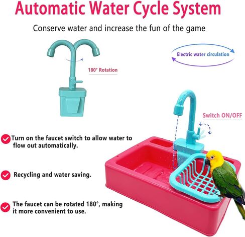 kathson Parrot Bathtub Bird Automatic Bathtub with Faucet Multifunctional Parakeet Shower Box Bird Bathing Tub Pool Toy with Fountain for Small Medium Birds Cockatiel Lovebird Budgie（Sapphire Blue） in Kuwait