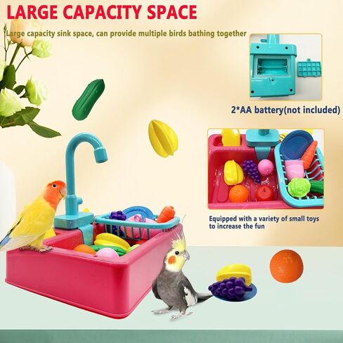 kathson Parrot Bathtub Bird Automatic Bathtub with Faucet Multifunctional Parakeet Shower Box Bird Bathing Tub Pool Toy with Fountain for Small Medium Birds Cockatiel Lovebird Budgie（Sapphire Blue） in Kuwait